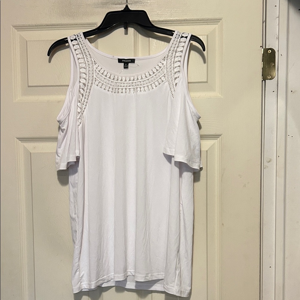 Premise White Cold Shoulder Top with Lace Detail Size XL